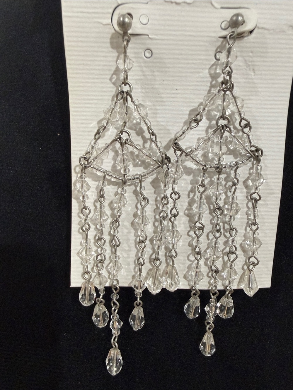 Clear & silver Beaded Chandelier Drop Earrings - Women Jewelry